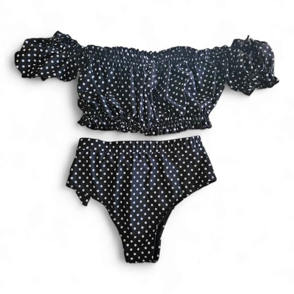 NWOT Black and White Polka Dot Womens 2 Piece Bathing suit Size Small - Picture 2 of 8